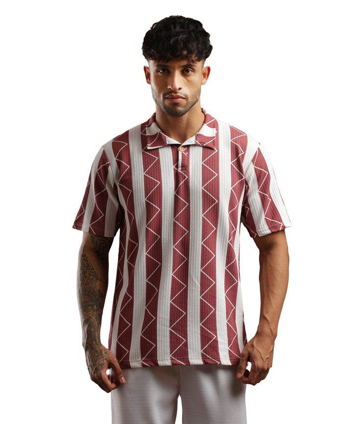 Mens Casual Striped Polo T-Shirt | Red
