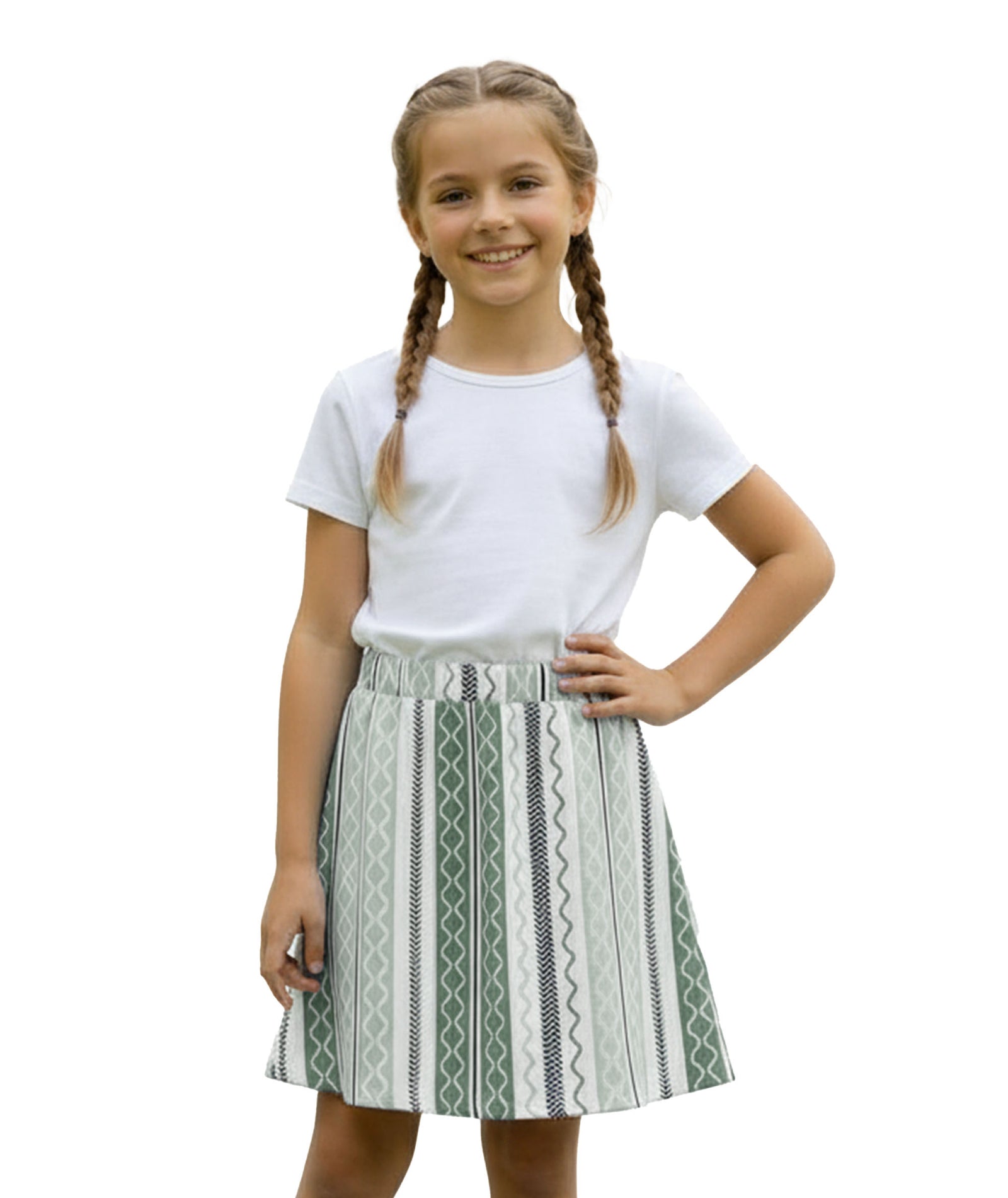 Girls Printed Skirt with Inner Shorts | Stretch Waist | Green