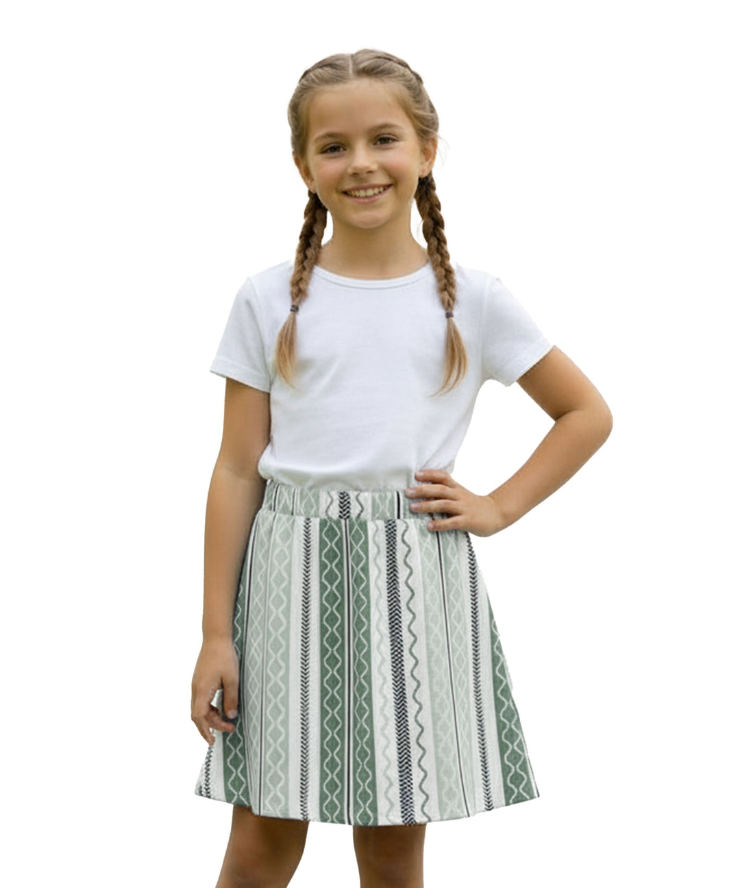 Girls Printed Skirt with Inner Shorts | Stretch Waist | Green