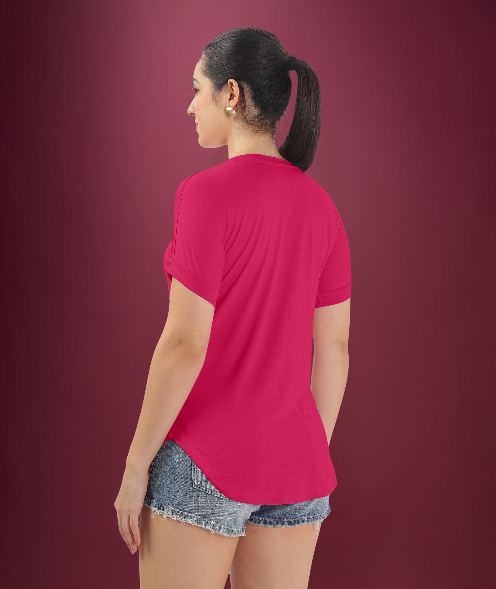 Womens Regular Fit Pink Tshirt