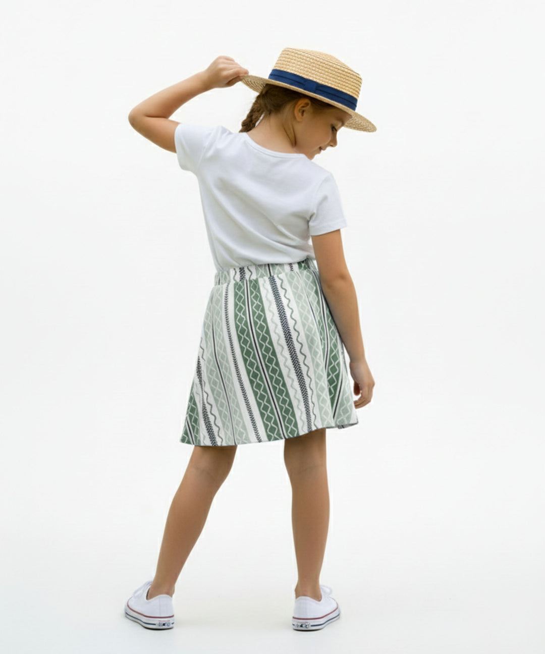 Girls Printed Skirt with Inner Shorts | Stretch Waist | Green