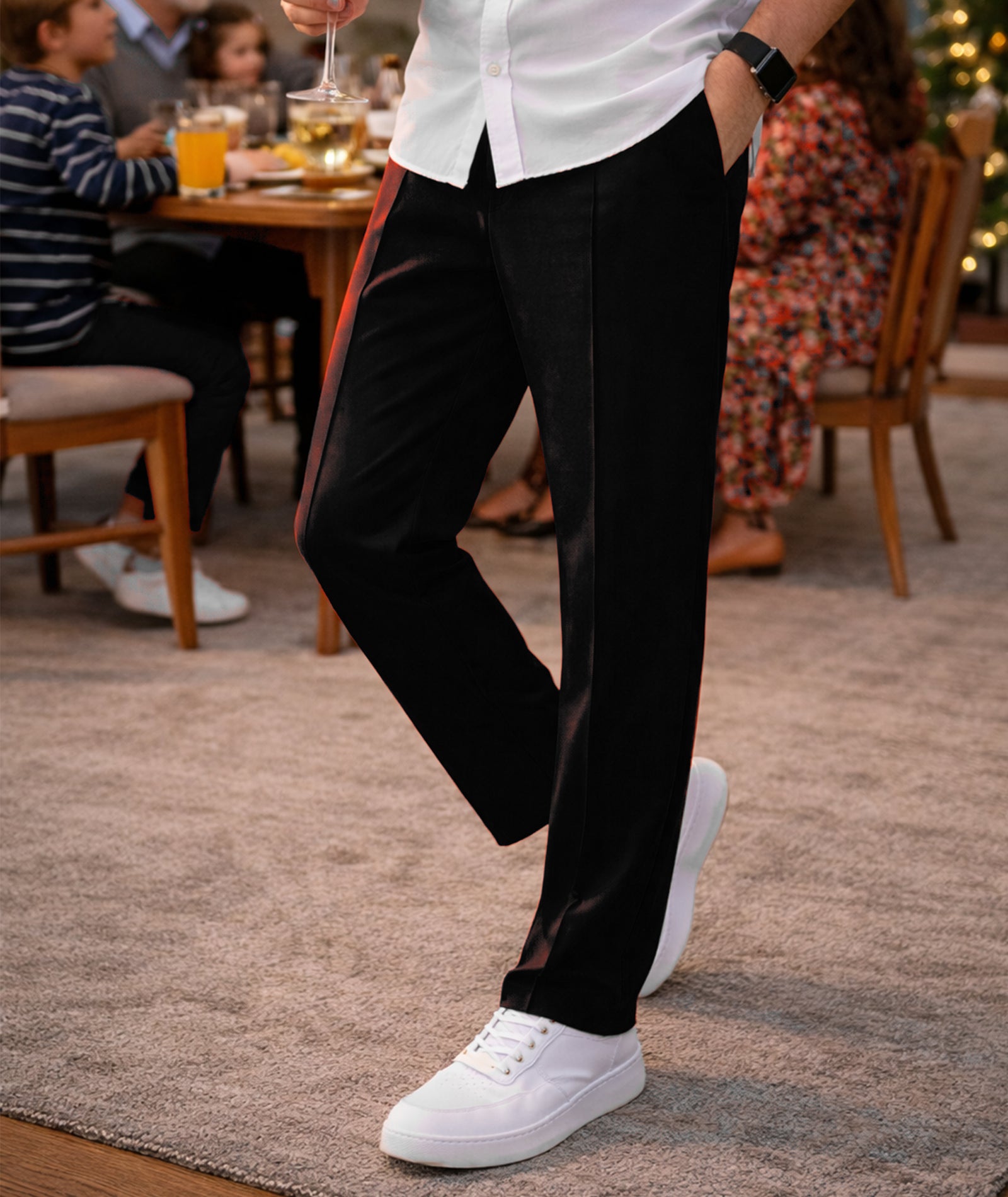 Mens Relaxed Fit Track Pants with Pockets | Black