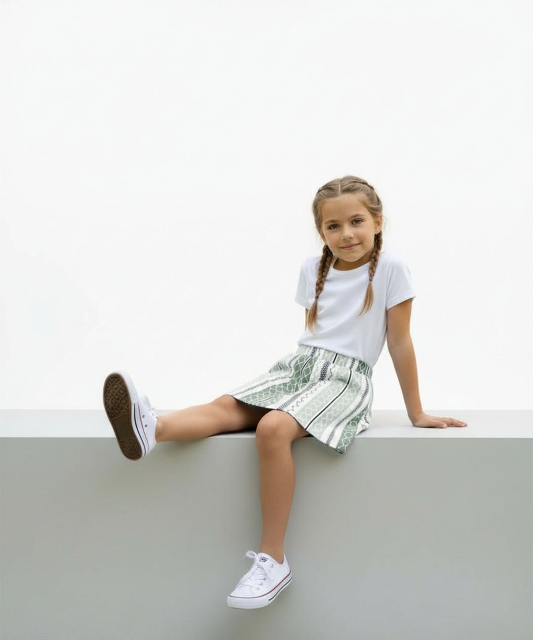Girls Printed Skirt with Inner Shorts | Stretch Waist | Green