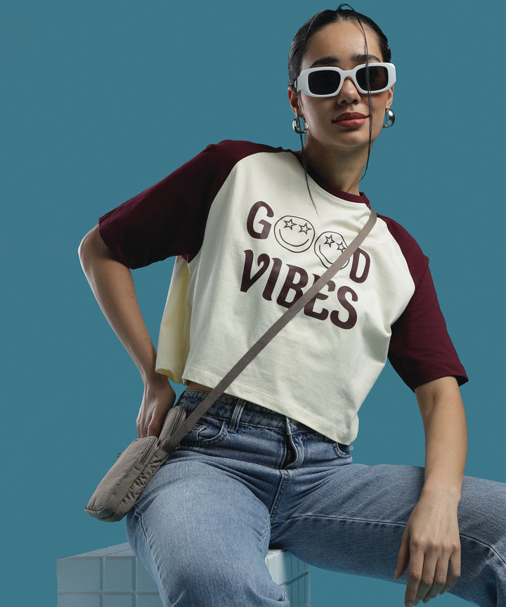 Womens Crop Top with Raglan Sleeve