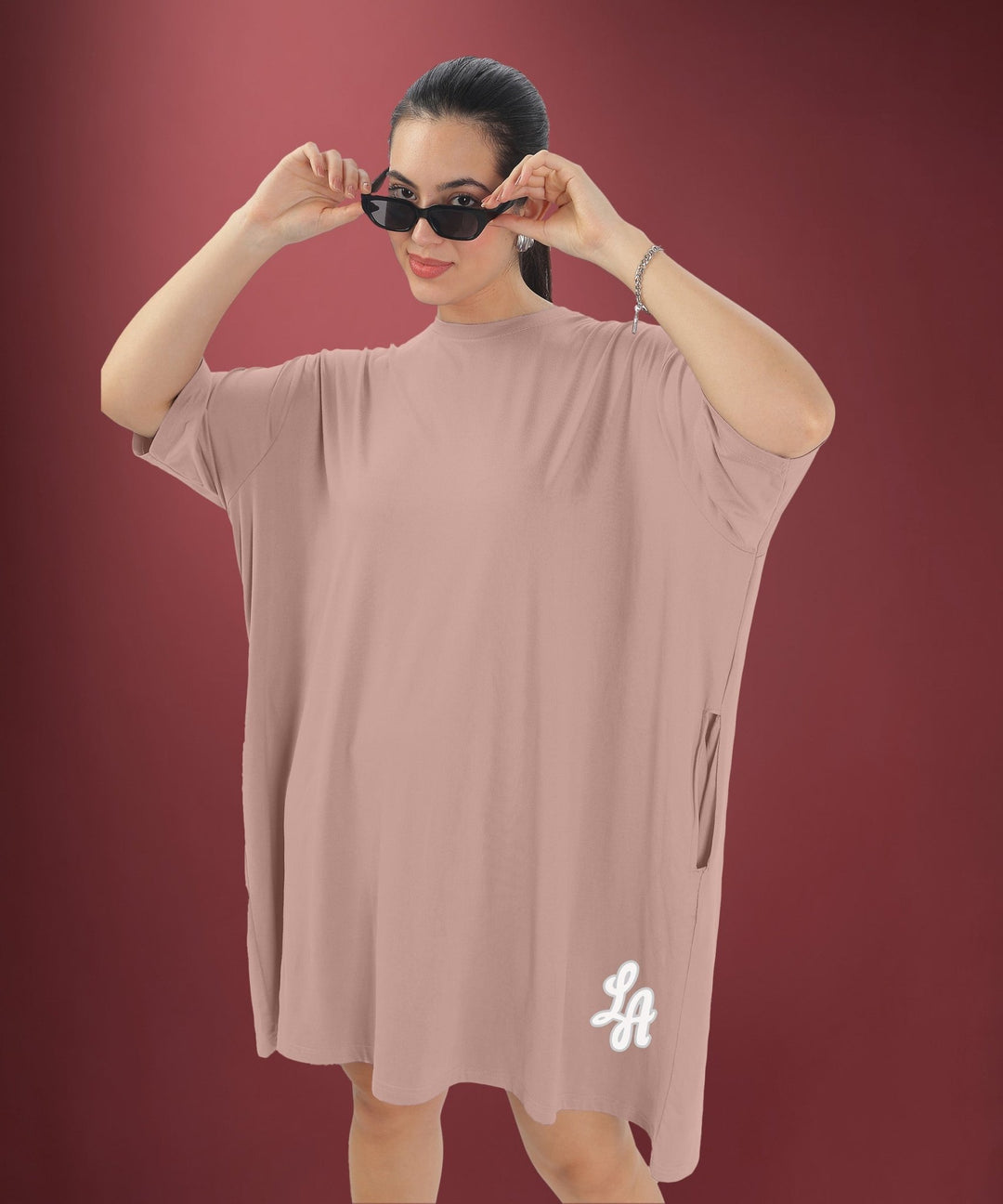 Womens Oversized Drop Shoulder T-Shirt with Side Pockets