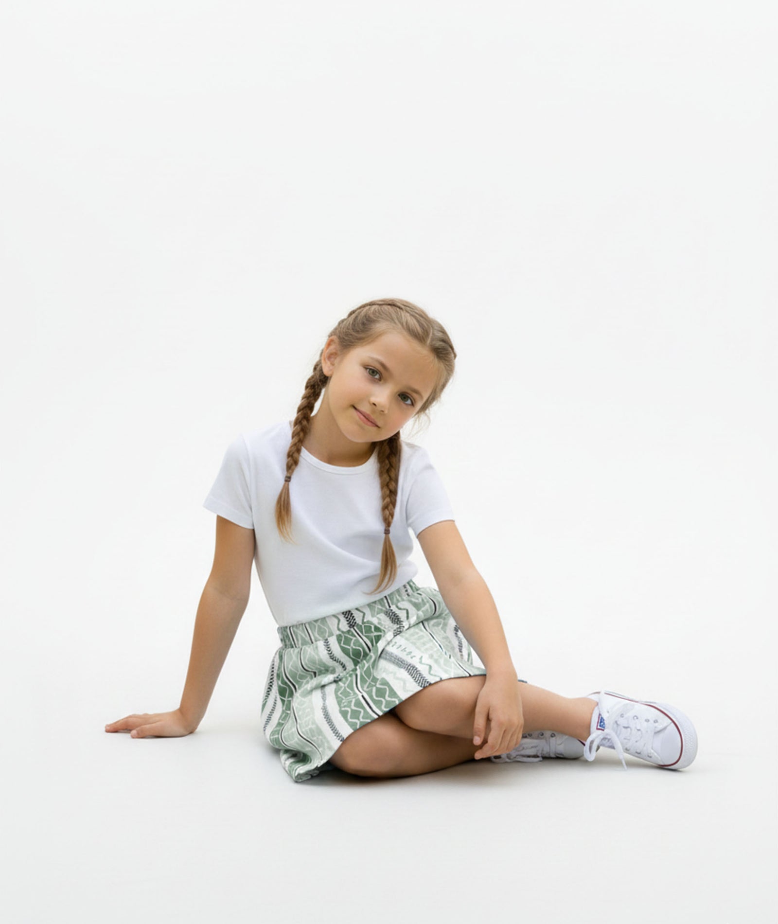 Girls Printed Skirt with Inner Shorts | Stretch Waist | Green