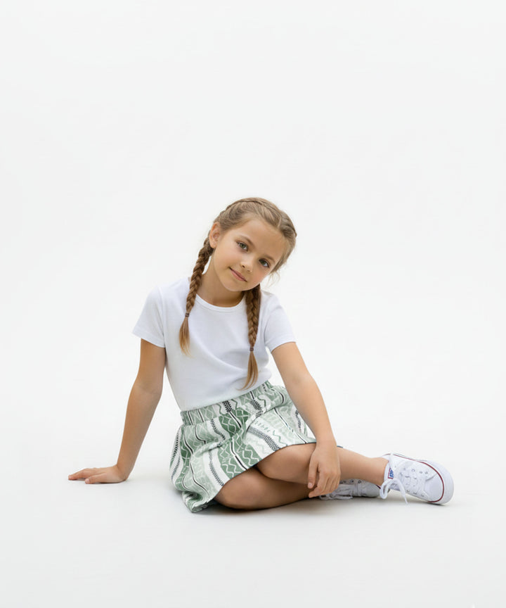Girls Printed Skirt with Inner Shorts | Stretch Waist | Green