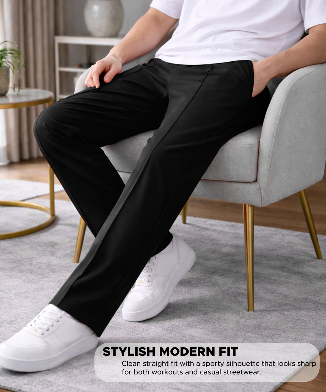 Mens Relaxed Fit Track Pants with Pockets | Black
