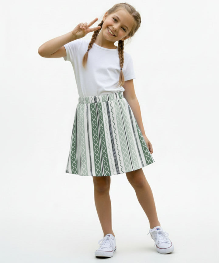 Girls Printed Skirt with Inner Shorts | Stretch Waist | Green
