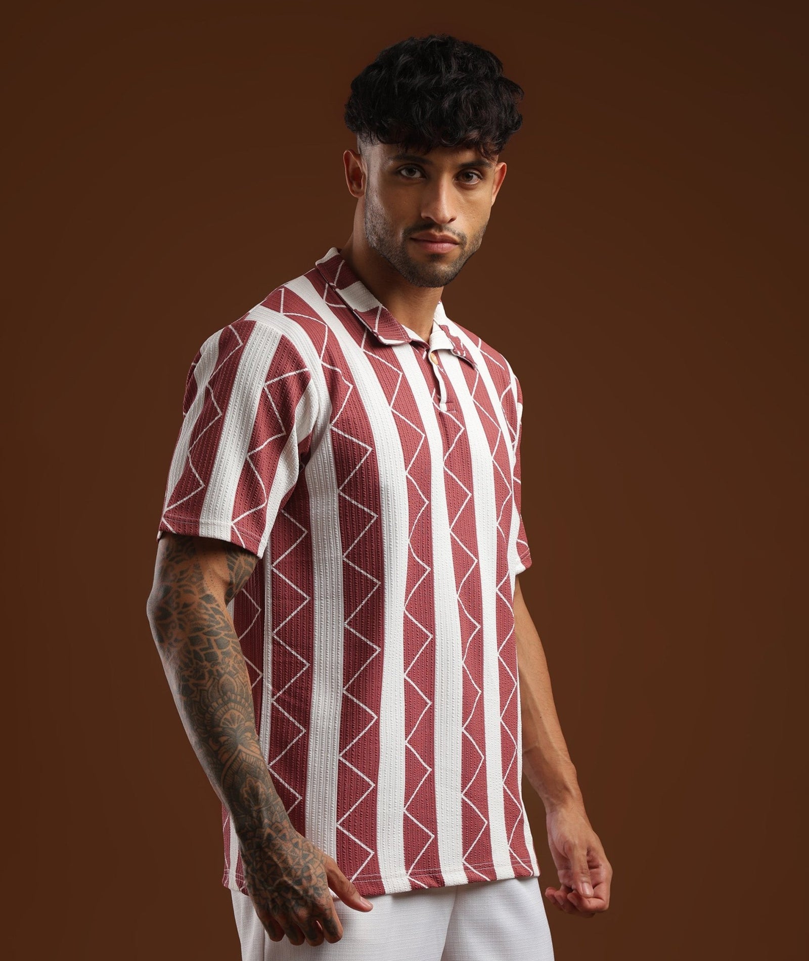 Mens Casual Striped Polo T-Shirt | Red