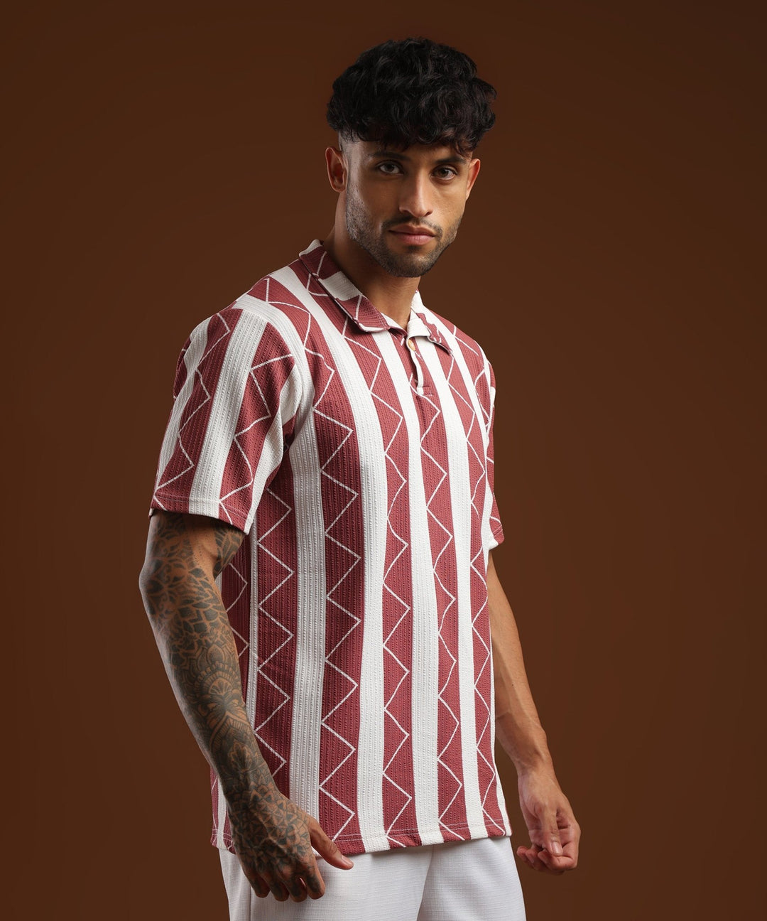 Mens Casual Striped Polo T-Shirt | Red