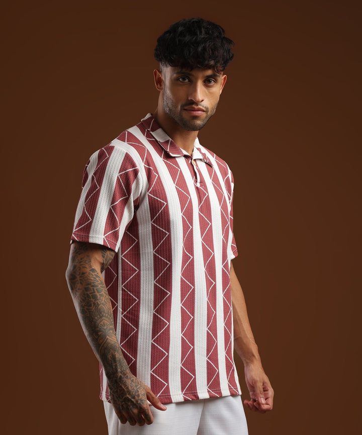 Mens Casual Striped Polo T-Shirt | Red