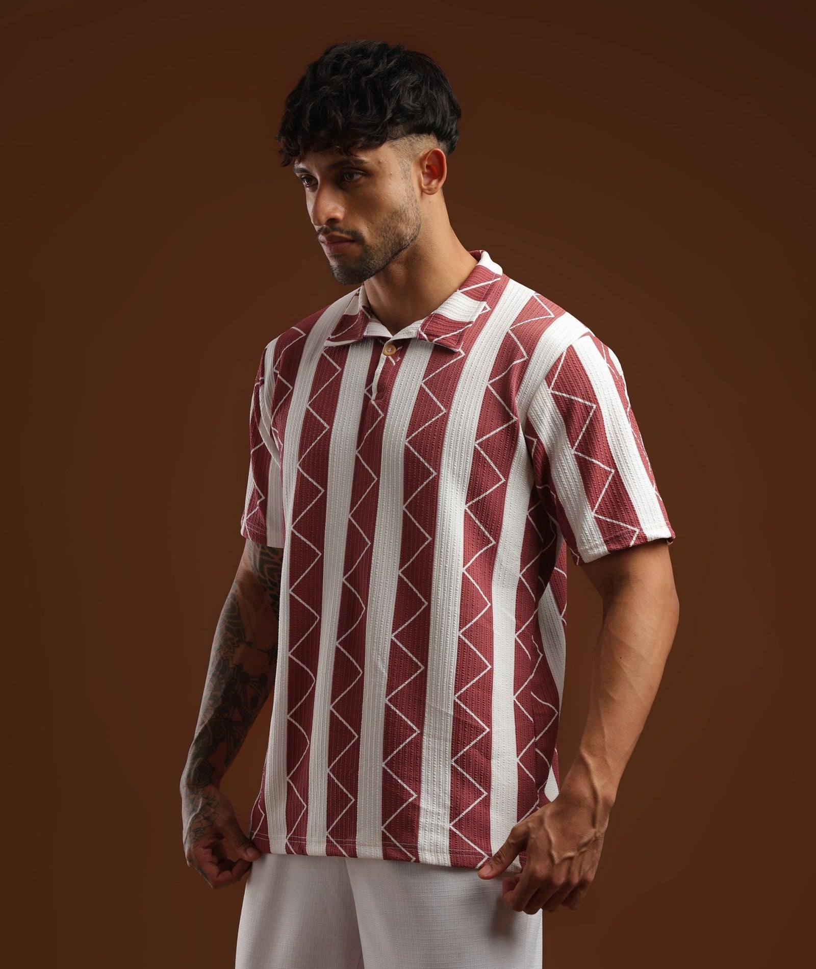 Mens Casual Striped Polo T-Shirt | Red