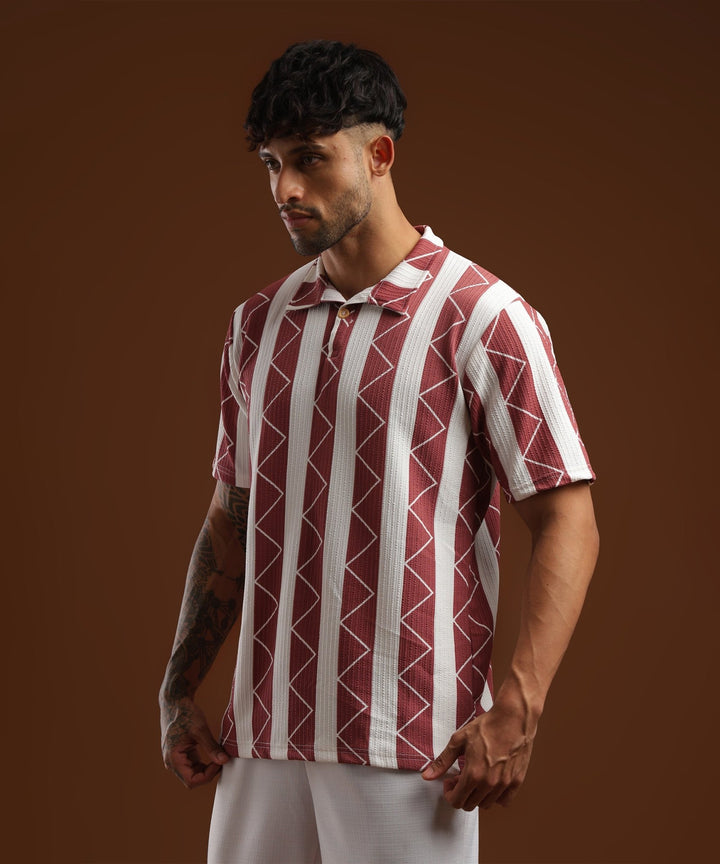 Mens Casual Striped Polo T-Shirt | Red