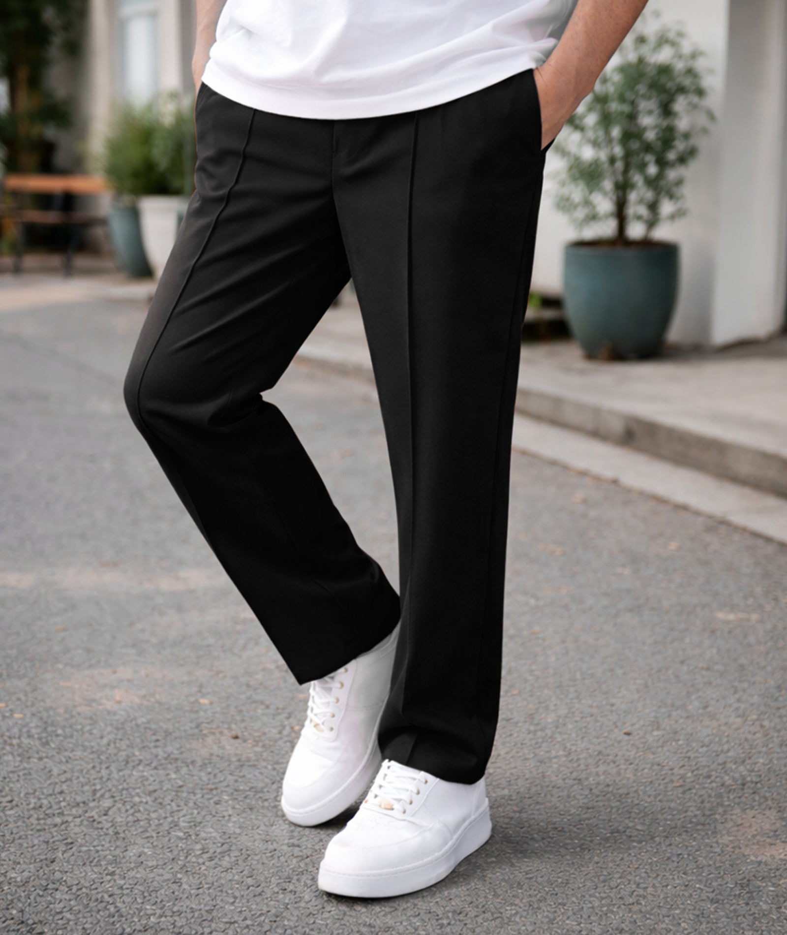 Mens Relaxed Fit Track Pants with Pockets | Black