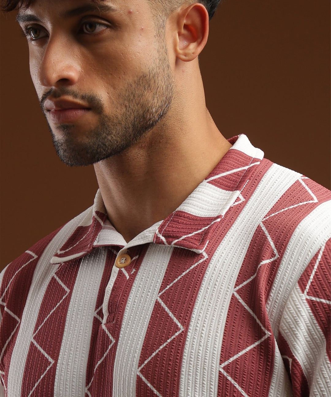 Mens Casual Striped Polo T-Shirt | Red