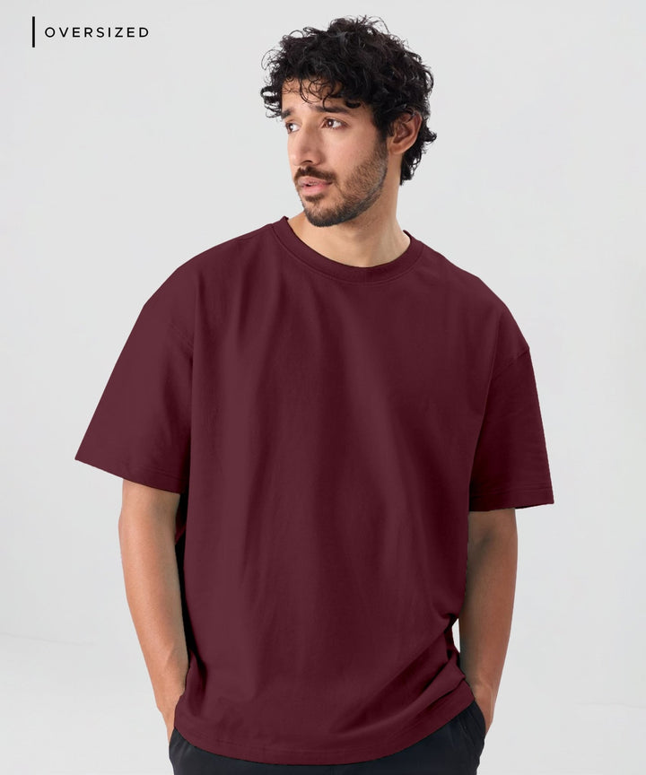 Men’s Solid Oversized T-Shirt | Maroon