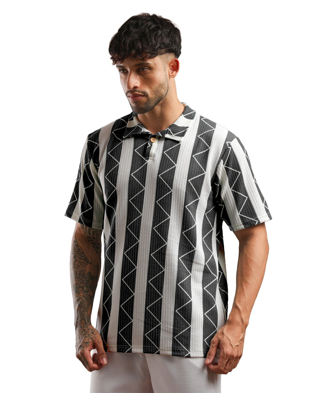 Mens Casual Striped Polo T-Shirt | Gray