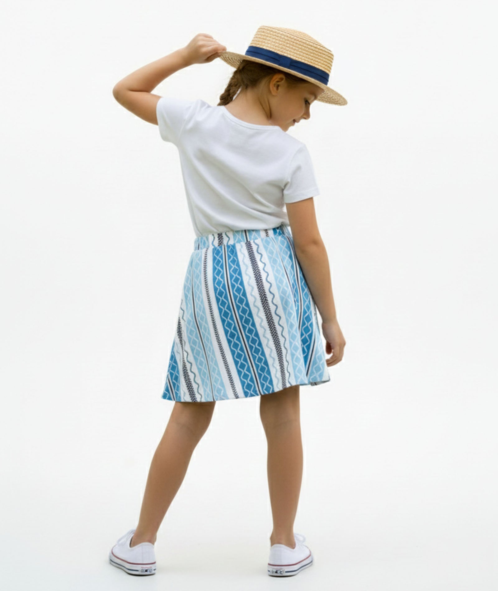 Girls Printed Skirt with Inner Shorts | Stretch Waist | Sky Blue