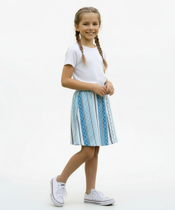 Girls Printed Skirt with Inner Shorts | Stretch Waist | Sky Blue