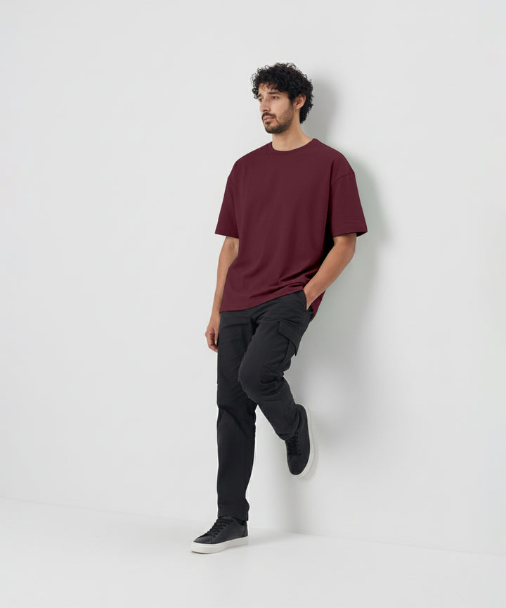 Men’s Solid Oversized T-Shirt | Maroon