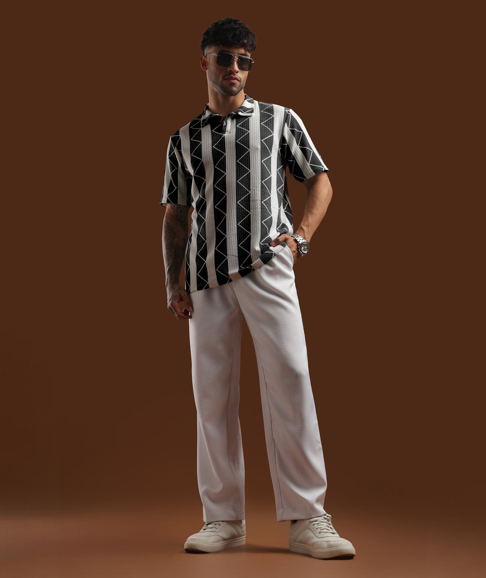 Mens Casual Striped Polo T-Shirt | Gray