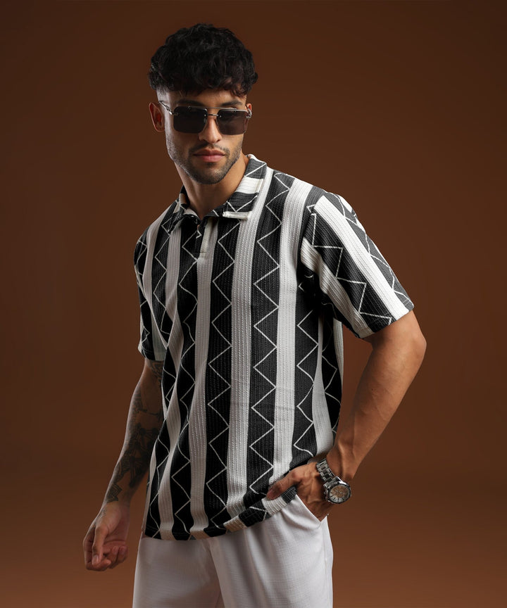 Mens Casual Striped Polo T-Shirt | Gray