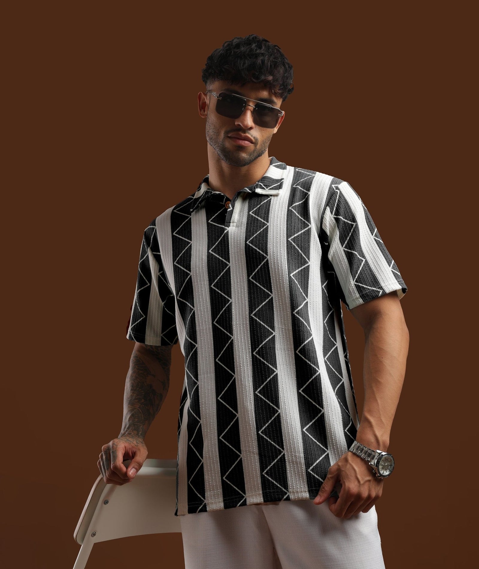 Mens Casual Striped Polo T-Shirt | Gray