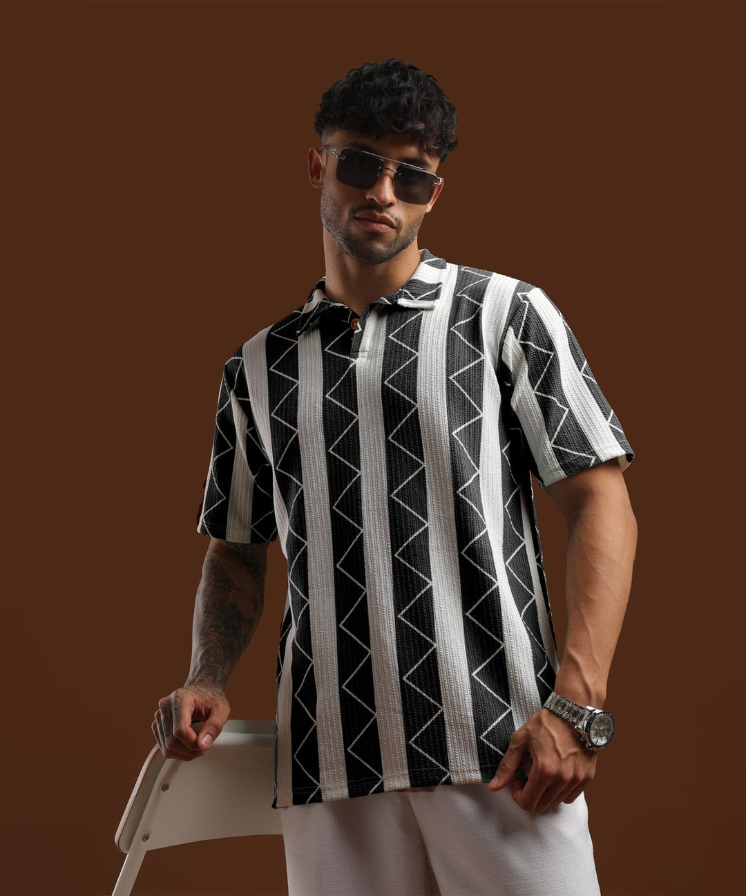 Mens Casual Striped Polo T-Shirt | Gray