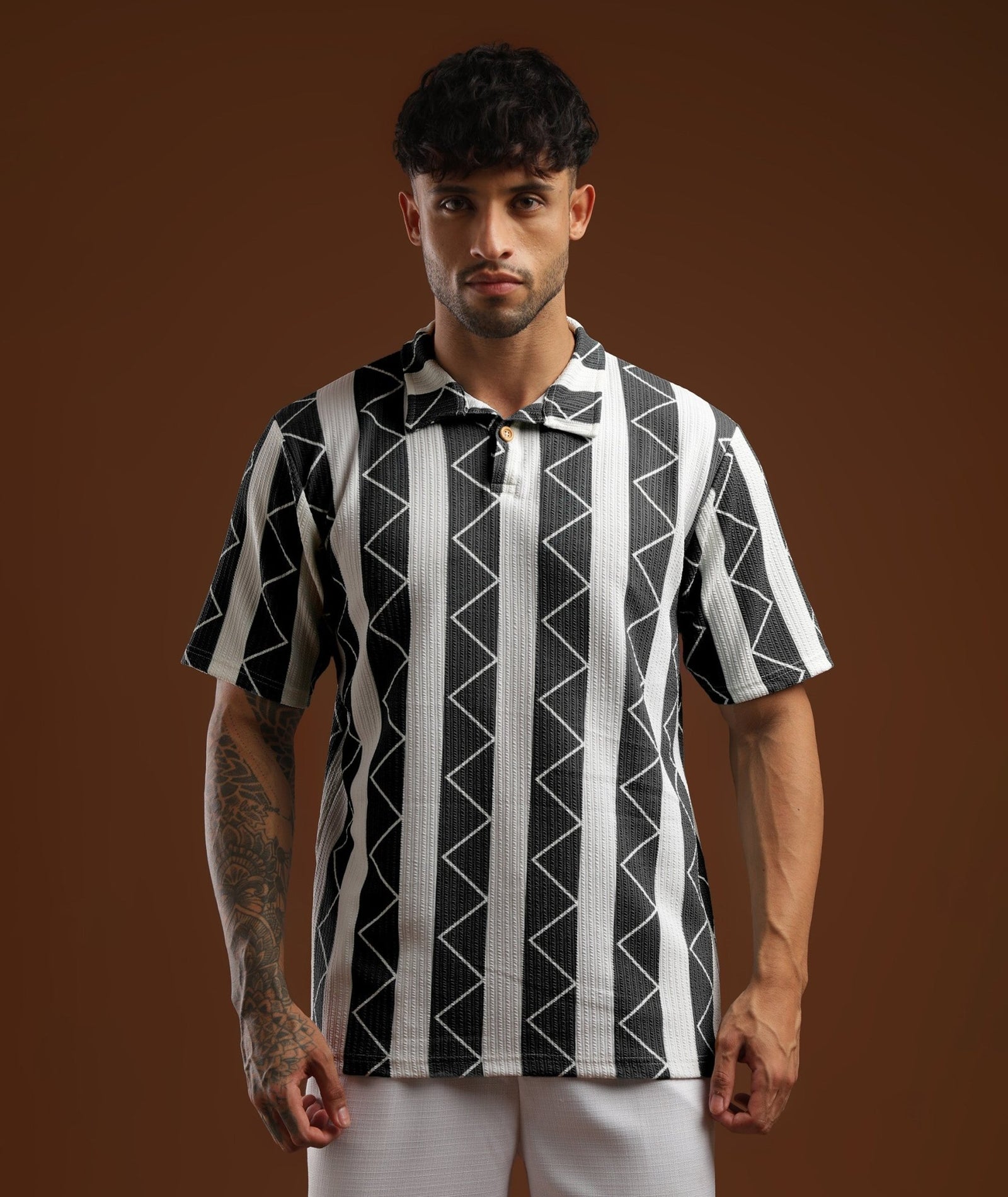 Mens Casual Striped Polo T-Shirt | Gray