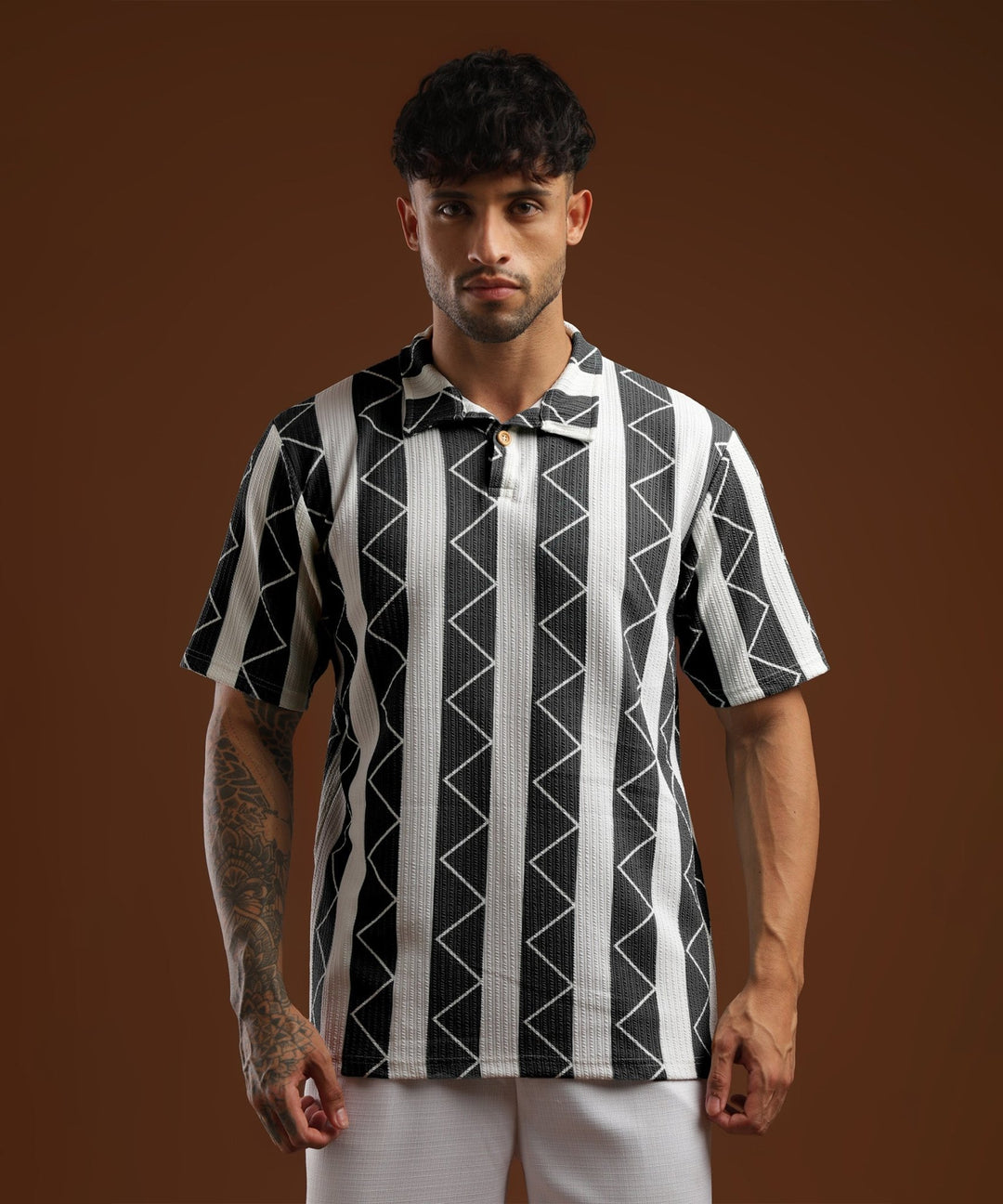 Mens Casual Striped Polo T-Shirt | Gray