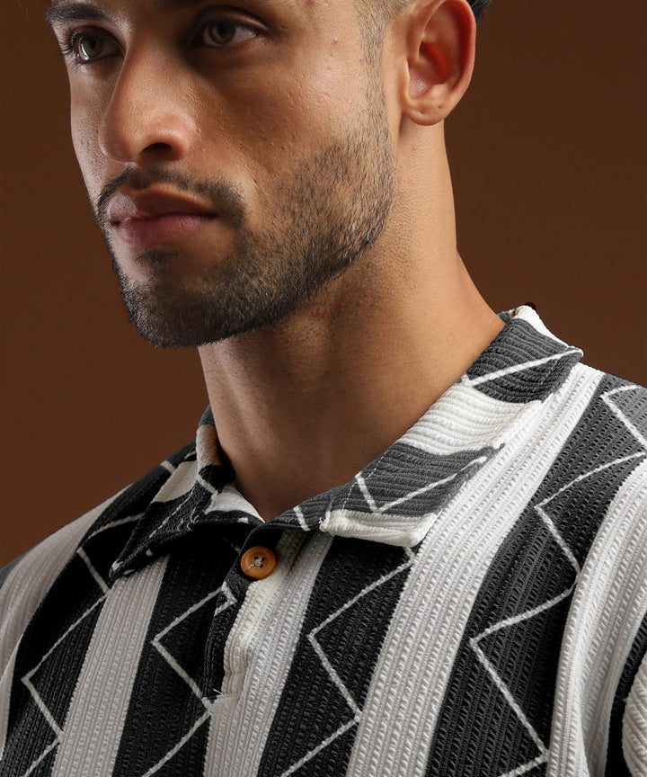 Mens Casual Striped Polo T-Shirt | Gray