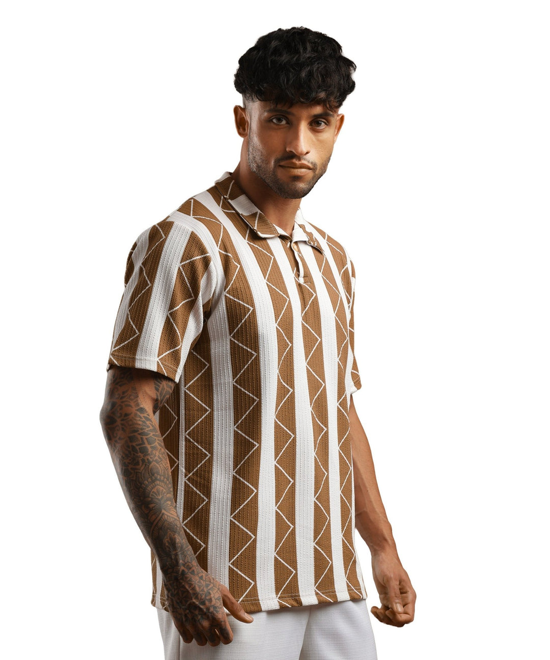 Mens Casual Striped Polo T-Shirt | Brown