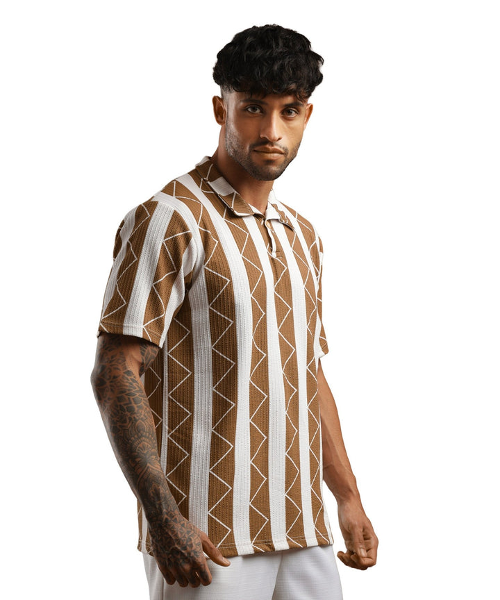 Mens Casual Striped Polo T-Shirt | Brown
