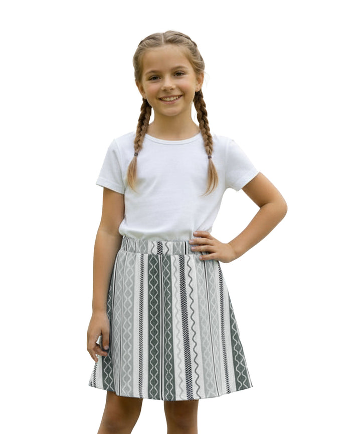 Girls Printed Skirt with Inner Shorts | Stretch Waist | Black