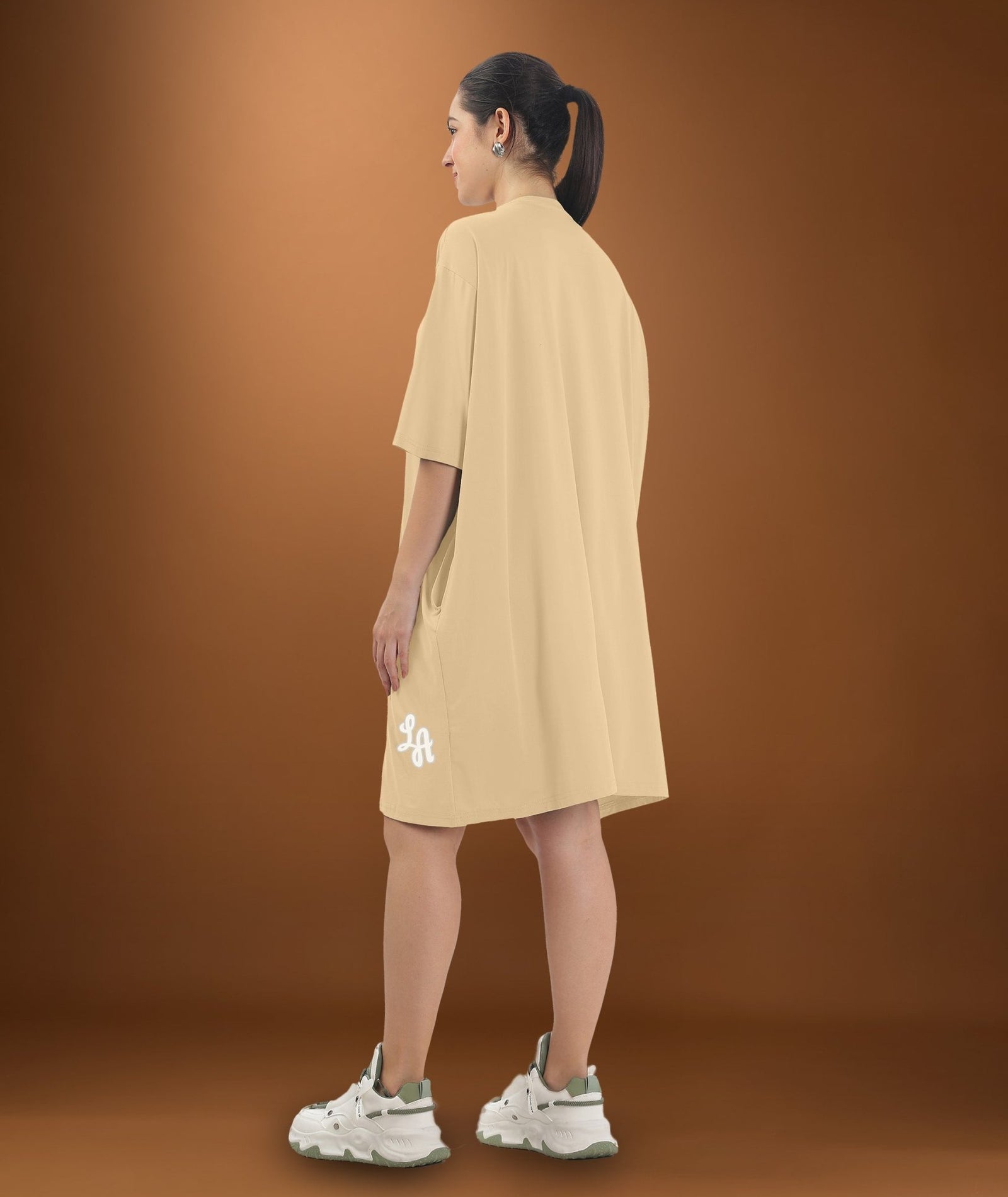 Womens Oversized Drop Shoulder T-Shirt with Side Pockets