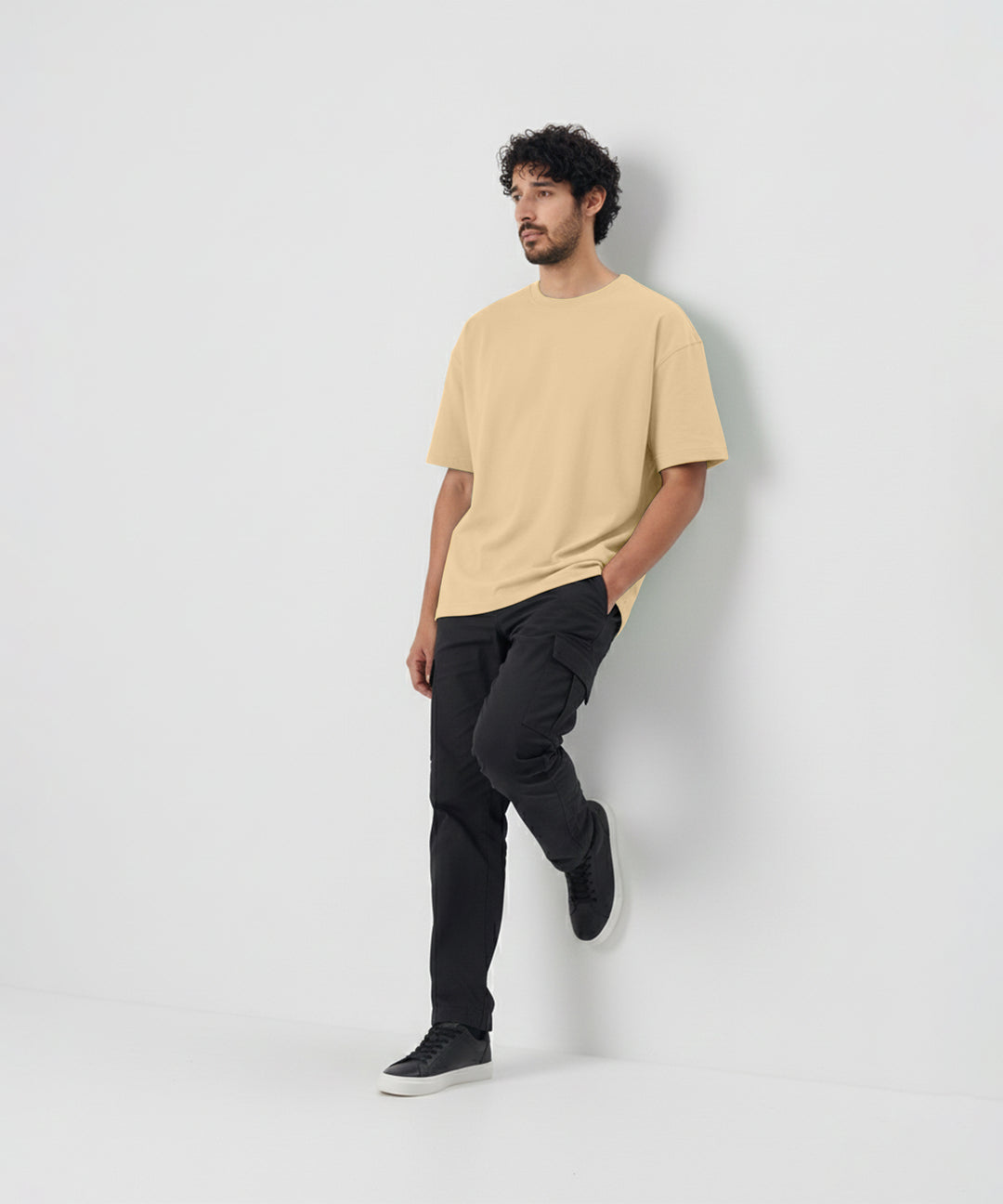 Men’s Solid Oversized T-Shirt | Cream