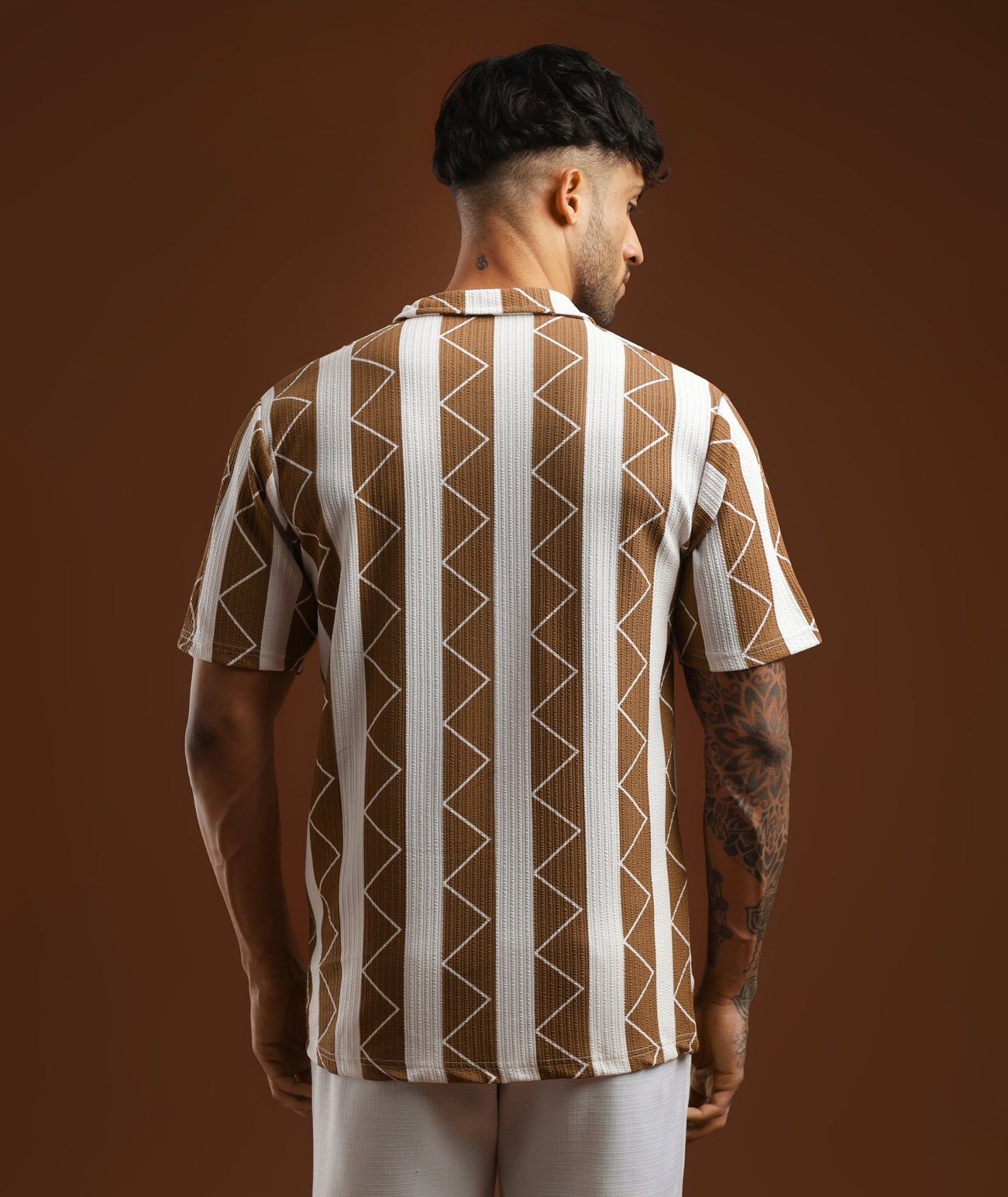 Mens Casual Striped Polo T-Shirt | Brown