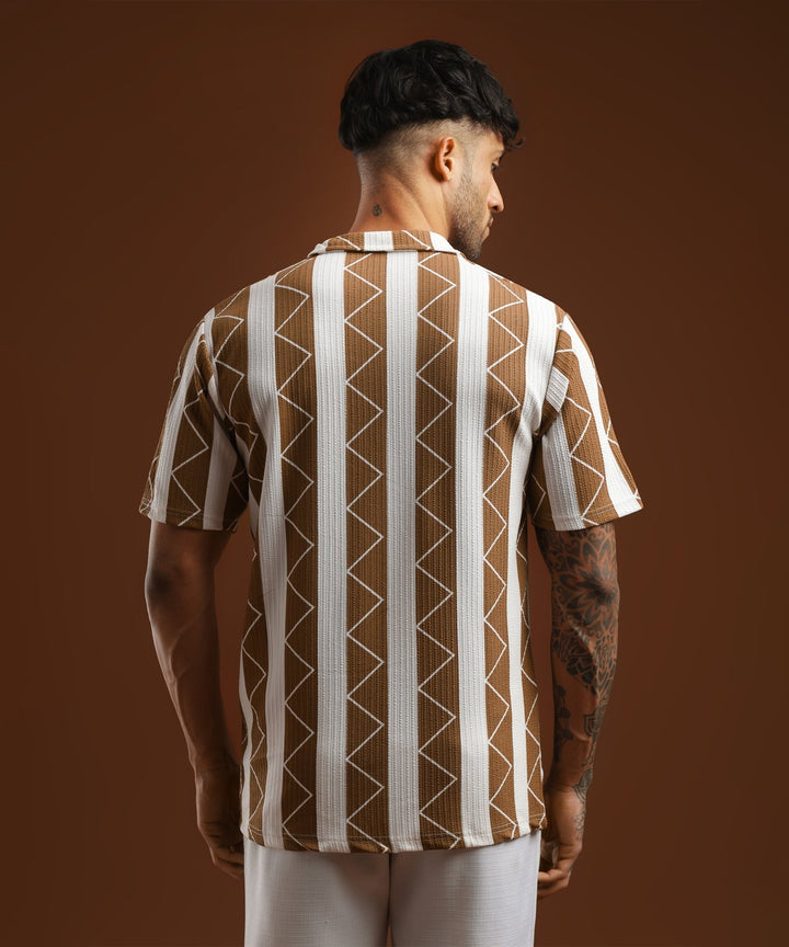 Mens Casual Striped Polo T-Shirt | Brown
