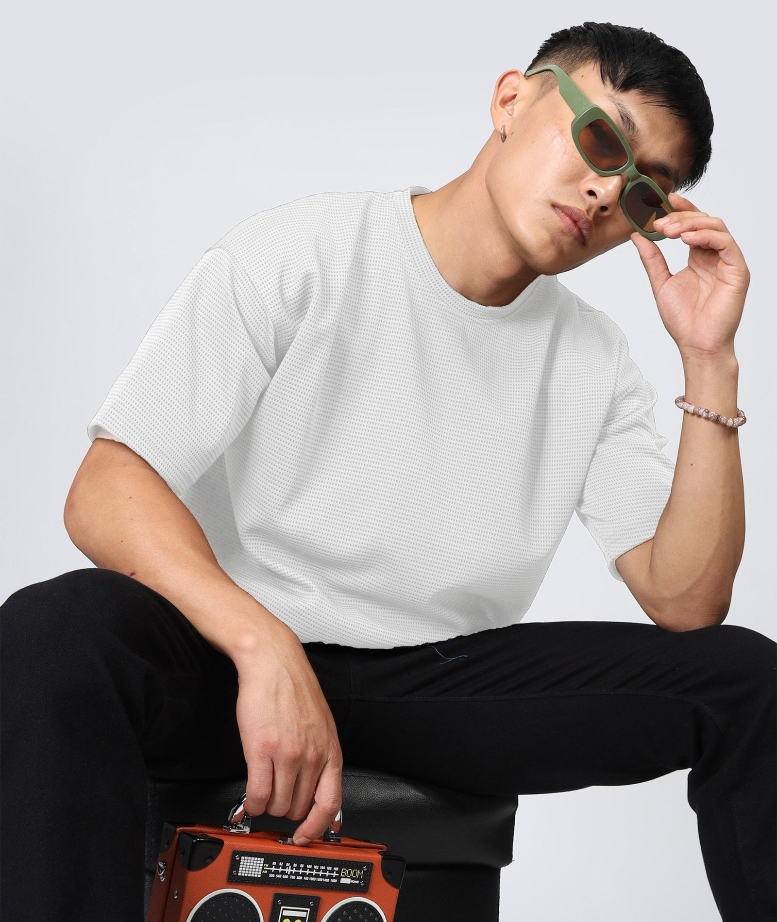 Men's Oversized Dotted Drop Shoulder T-Shirt