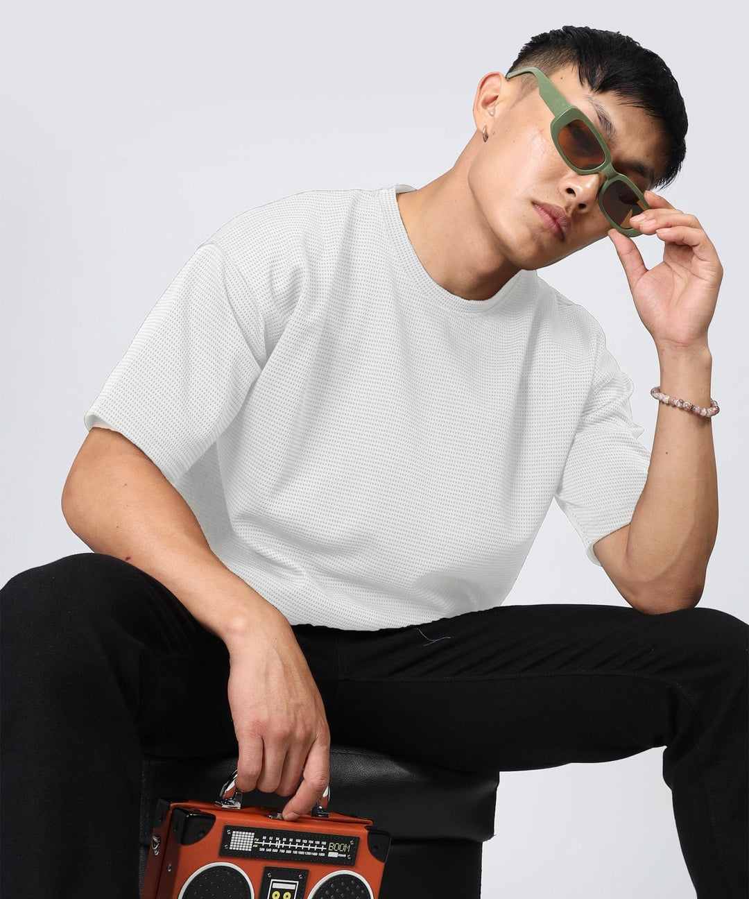 Men's Oversized Dotted Drop Shoulder T-Shirt