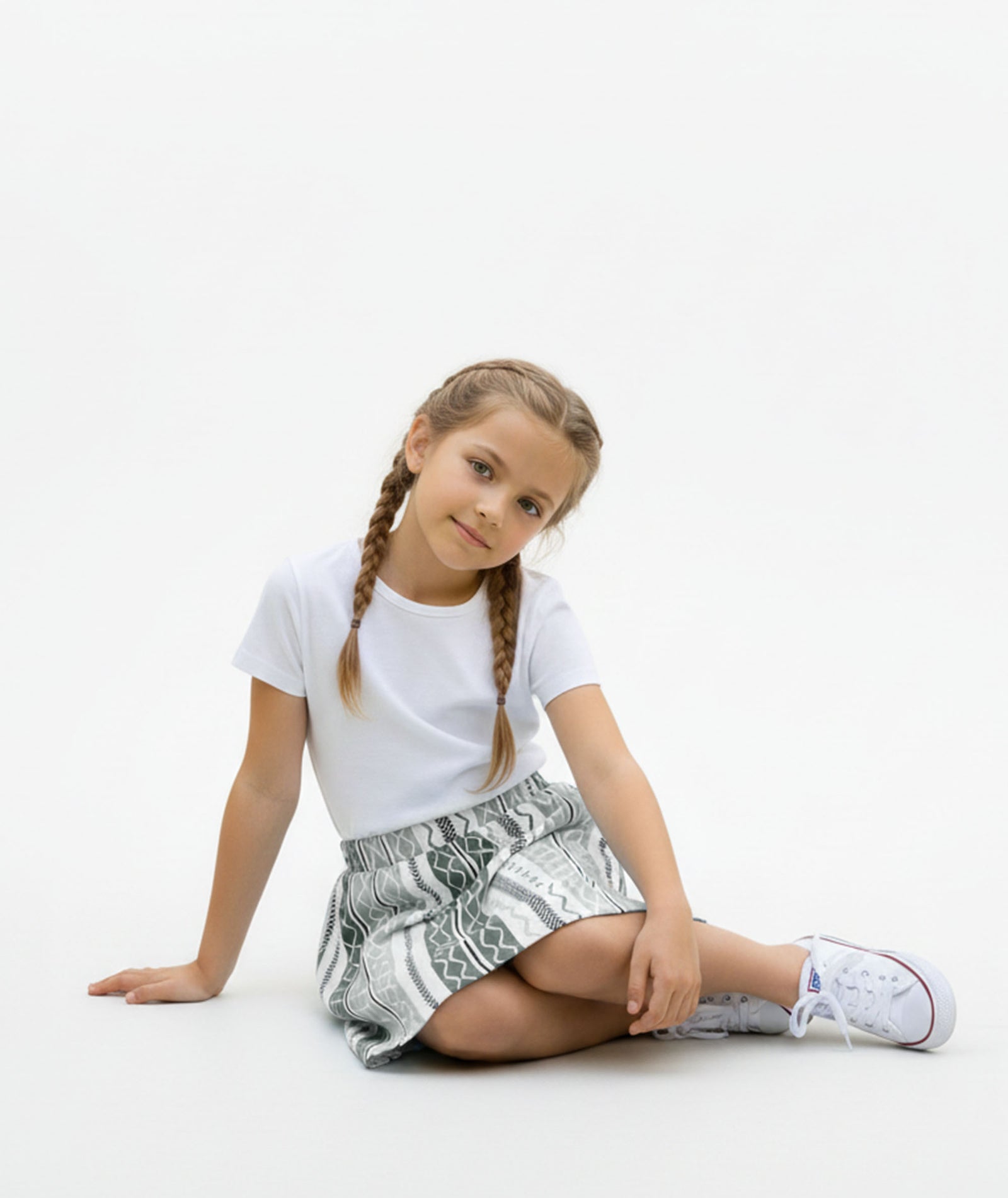 Girls Printed Skirt with Inner Shorts | Stretch Waist | Black