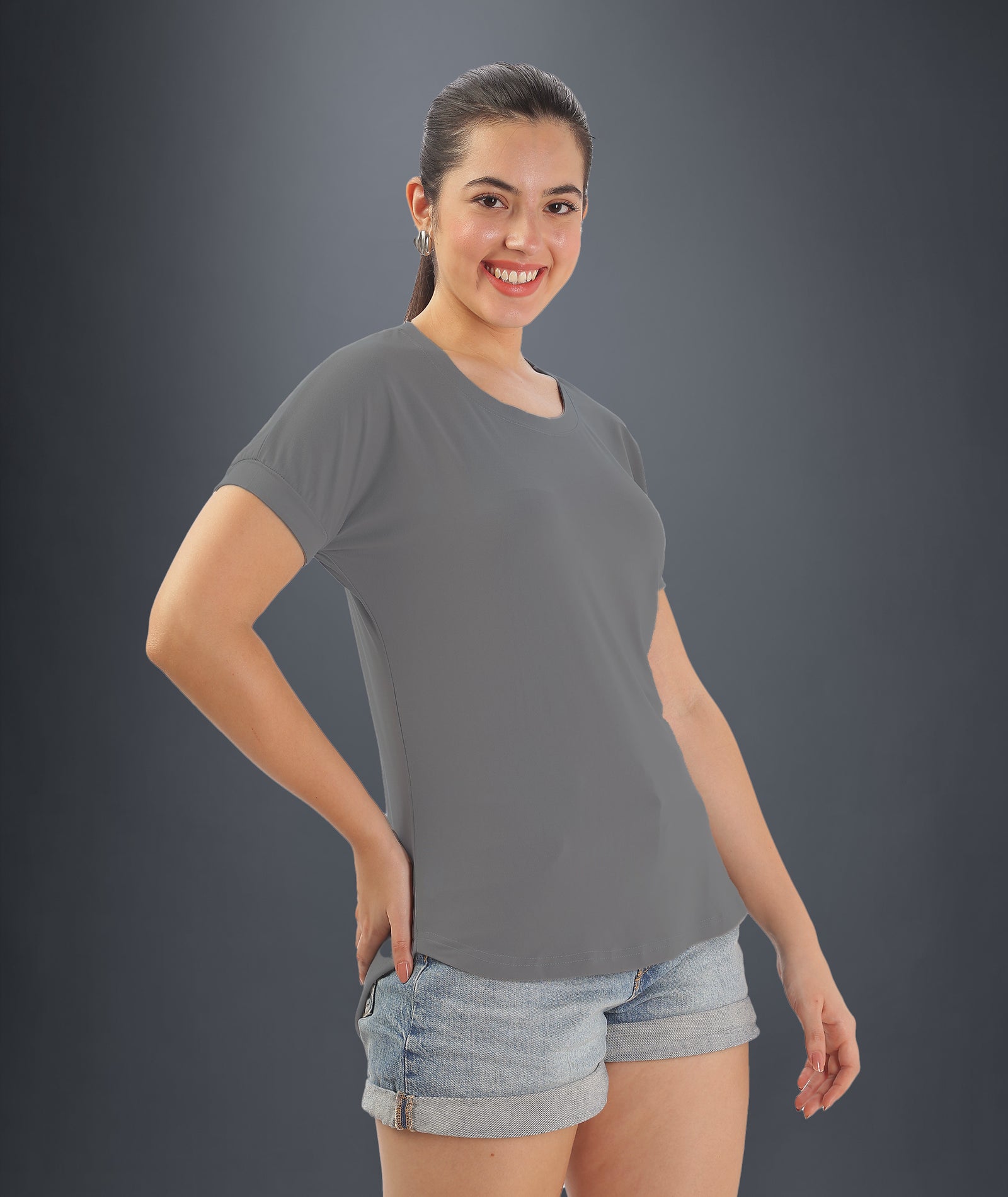 Womens Regular Fit Grey Tshirt