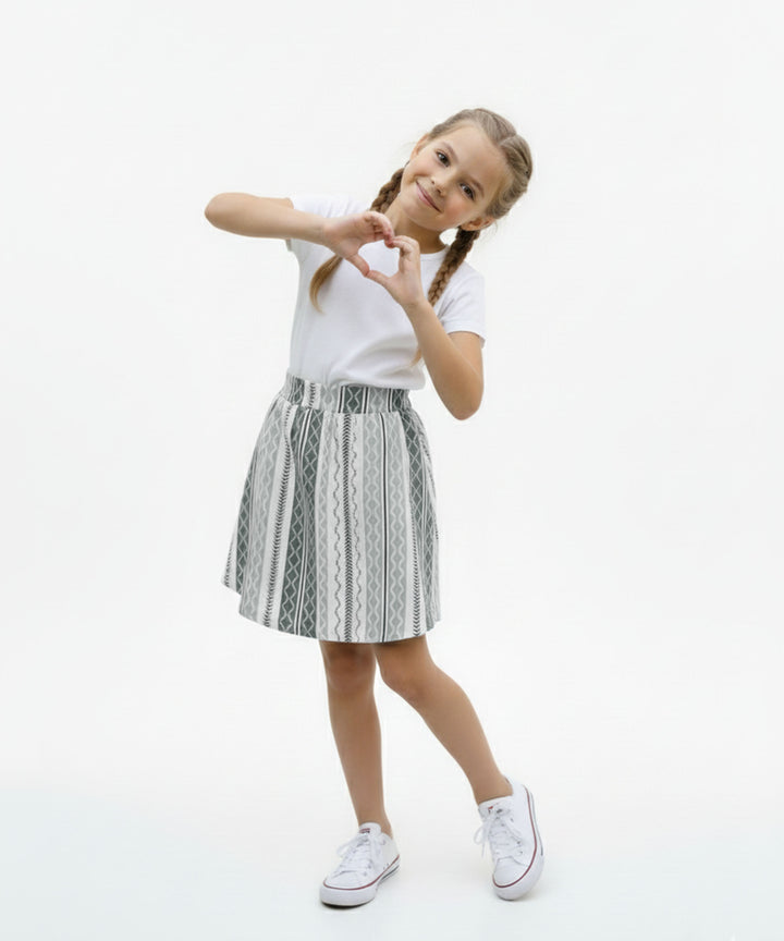 Girls Printed Skirt with Inner Shorts | Stretch Waist | Black