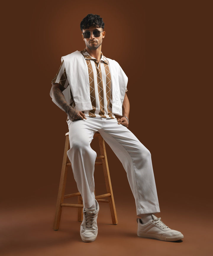 Mens Casual Striped Polo T-Shirt | Brown