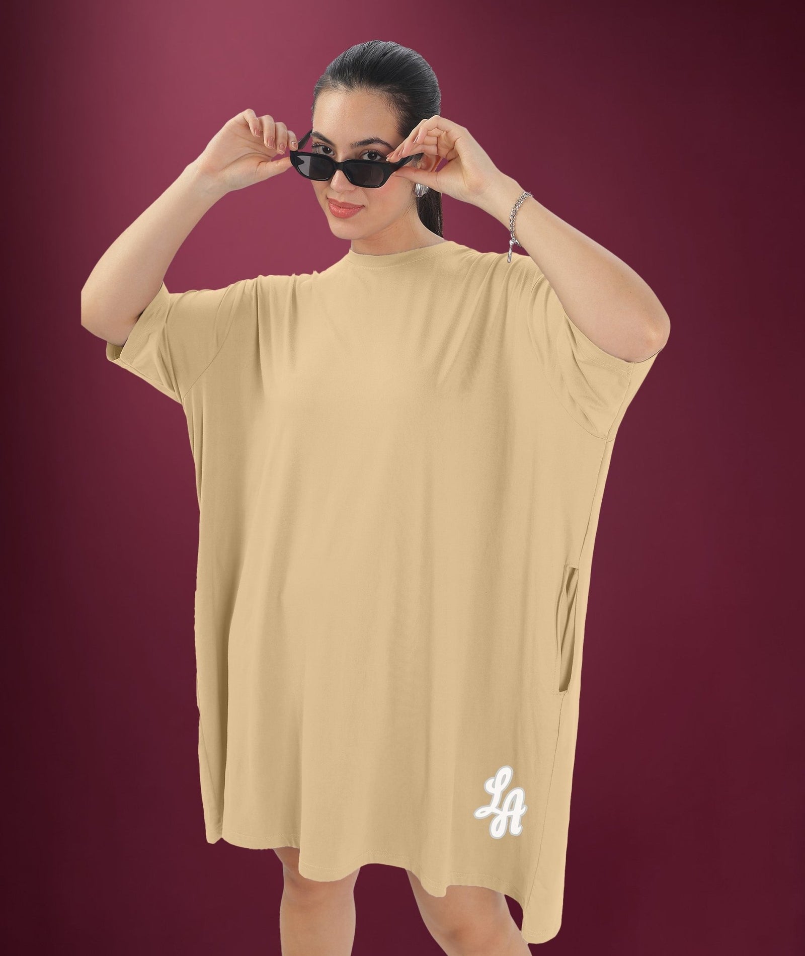 Womens Oversized Drop Shoulder T-Shirt with Side Pockets