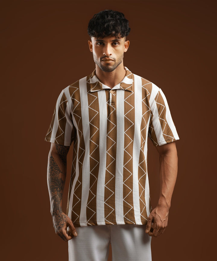 Mens Casual Striped Polo T-Shirt | Brown