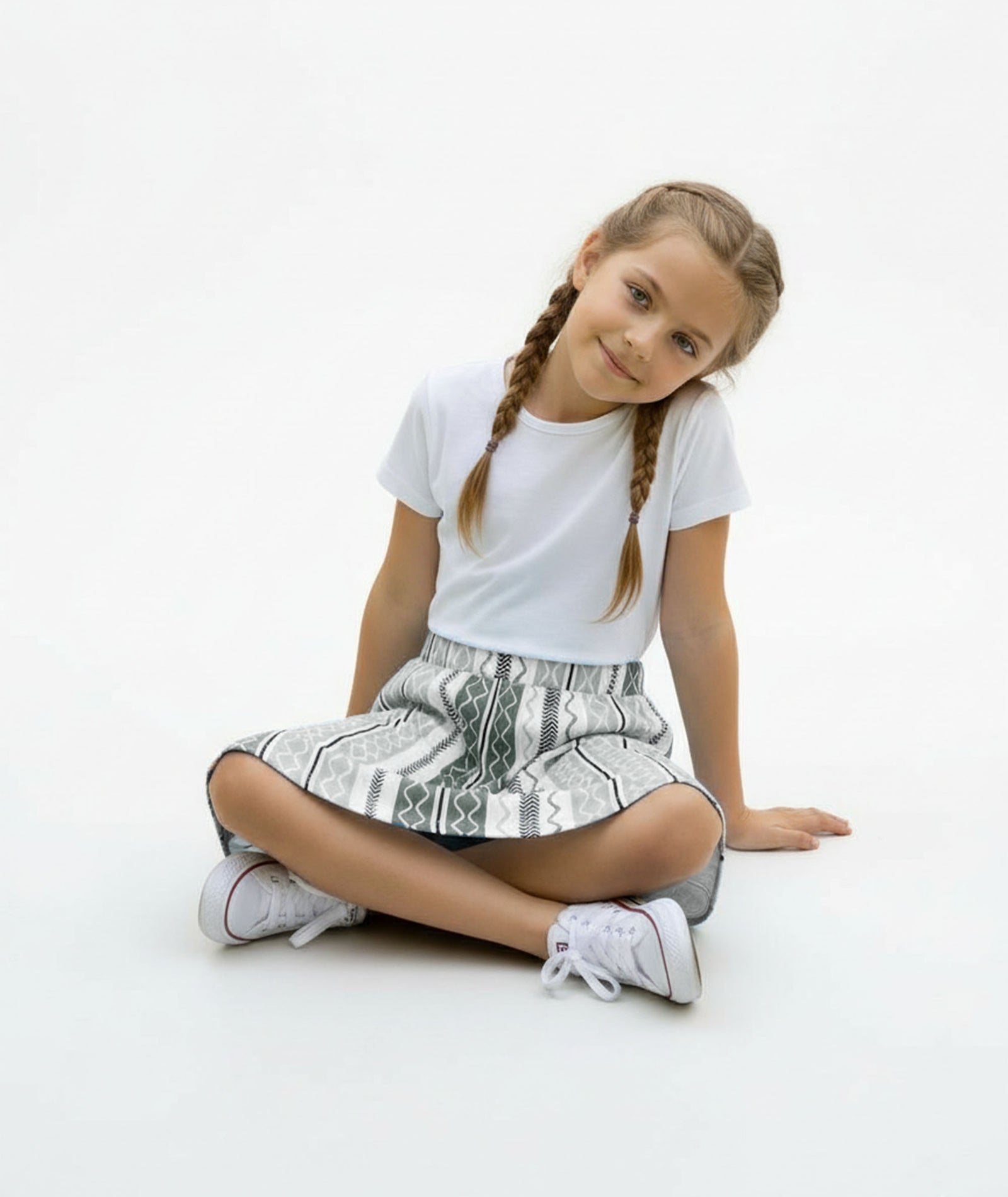 Girls Printed Skirt with Inner Shorts | Stretch Waist | Black