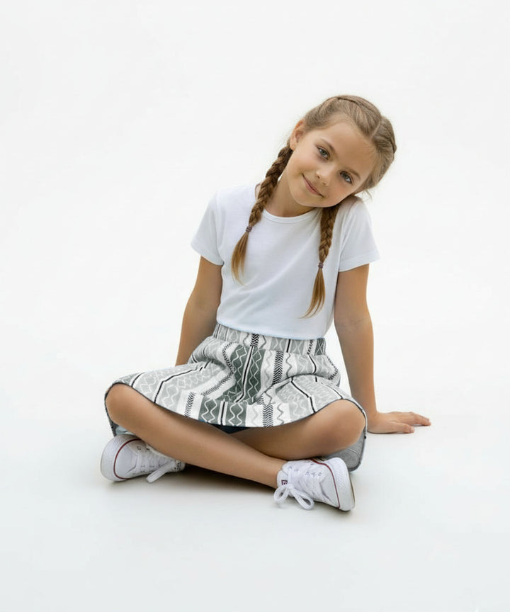 Girls Printed Skirt with Inner Shorts | Stretch Waist | Black