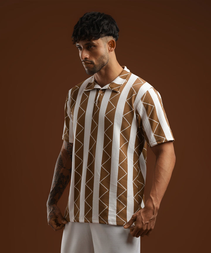 Mens Casual Striped Polo T-Shirt | Brown